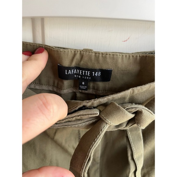 Lafayette 148 Women's Olive Belted Tie Waist Wide Leg Cropped Pants Sz 6 - Picture 2 of 5